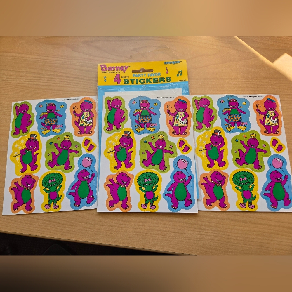 Vintage 3 Full Sheets Barney And Baby Bop Purple & Green Character Stickers